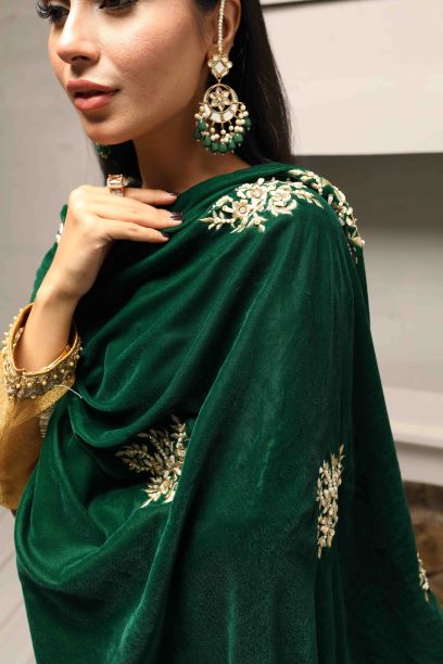 Deep Green Velvet Shawl