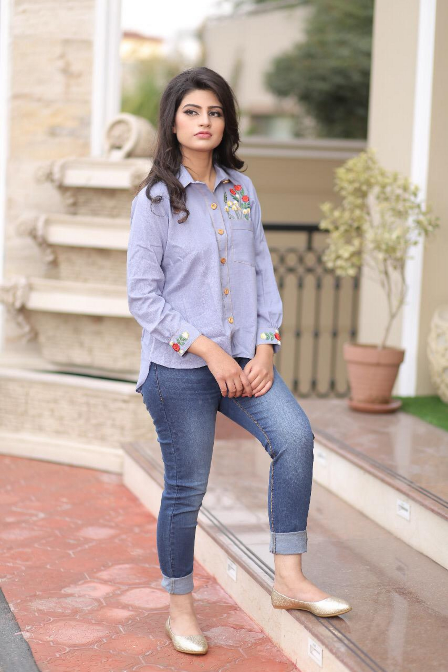 BLUE DENIM EMBROIDERED SHIRT |CHANTELLE| RJ’S PRET
