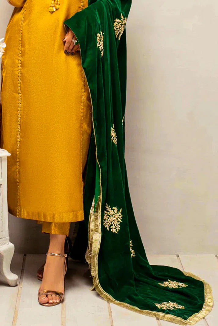 DEEP GREEN VELVET SHAWL | DUPATTA | RJ’S PRET