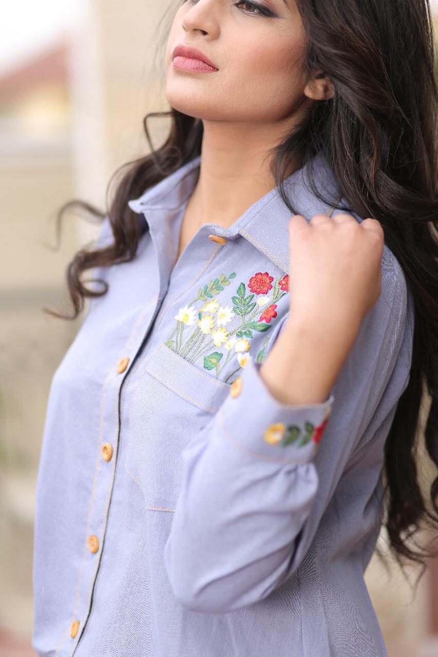 BLUE DENIM EMBROIDERED SHIRT |CHANTELLE| RJ’S PRET