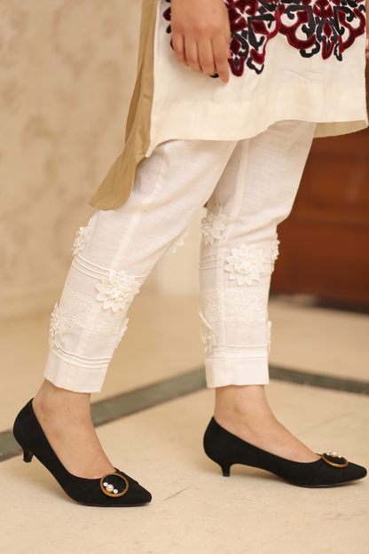 White Floral Pants