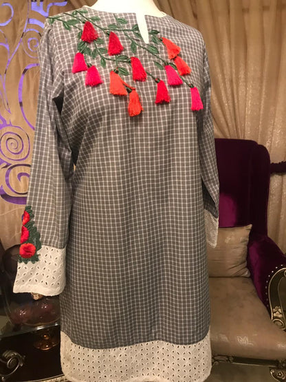 GREY CHECKERED KURTA | RJ’S PRET