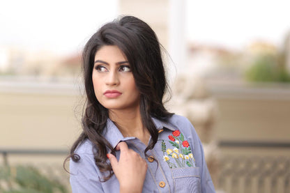 BLUE DENIM EMBROIDERED SHIRT |CHANTELLE|   RJ’S PRET