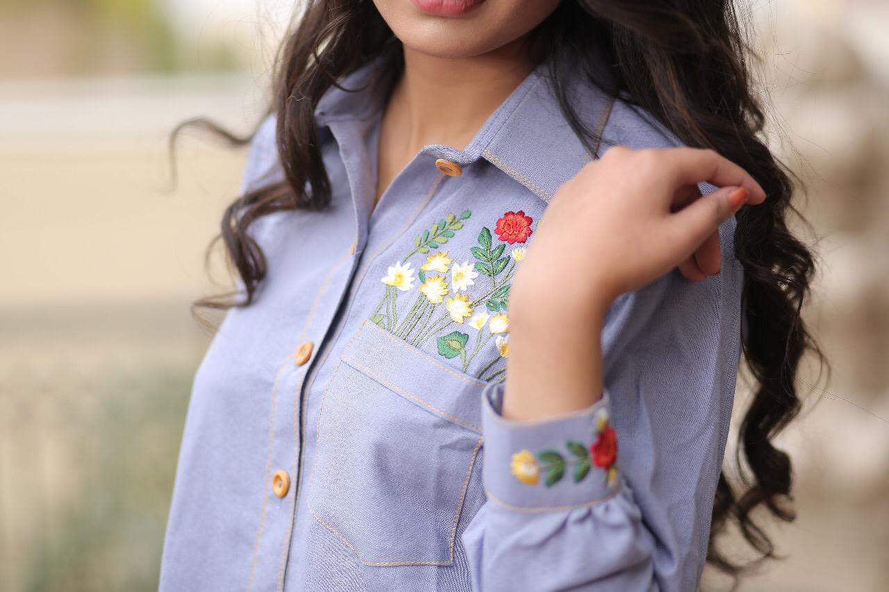 BLUE DENIM EMBROIDERED SHIRT |CHANTELLE|   RJ’S PRET