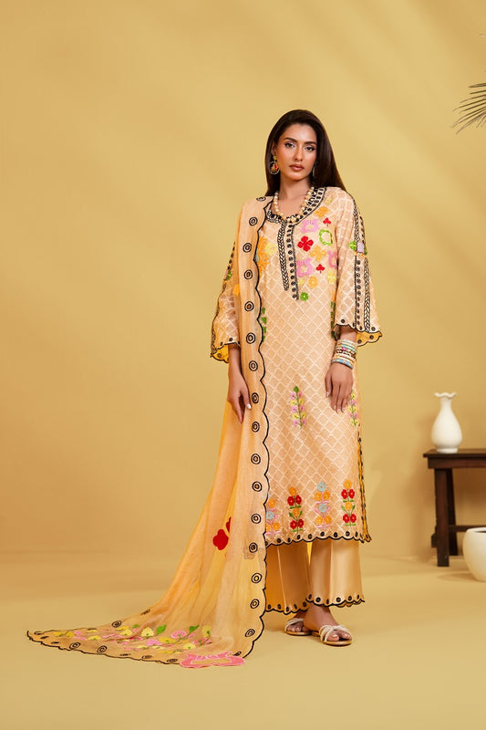 Plain pure khaddi net Dupatta with Scalloped Borders| Nooreh | Rjs Pret